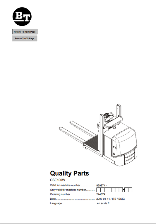 BT FORKLIFT OSE100W QUALITY PARTS MANUAL PDF
