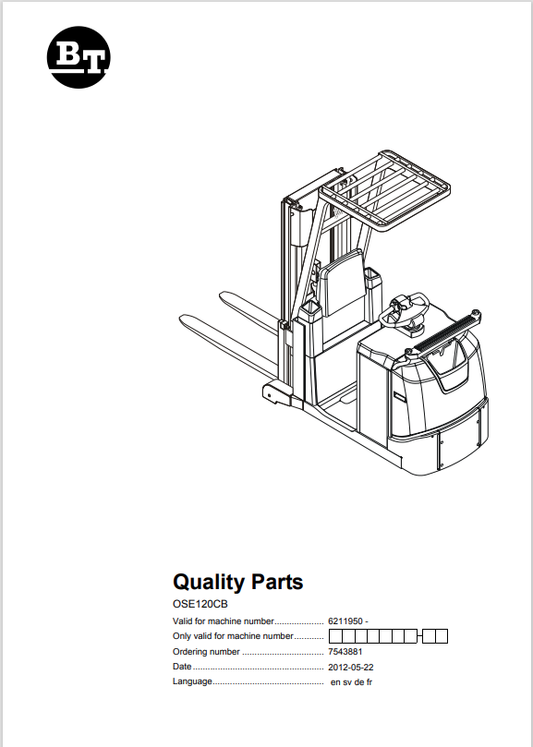 BT FORKLIFT OSE120CB QUALITY PARTS MANUAL PDF