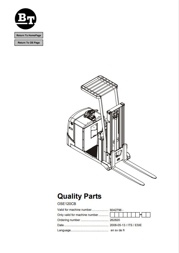BT FORKLIFT OSE120CB QUALITY PARTS MANUAL PDF