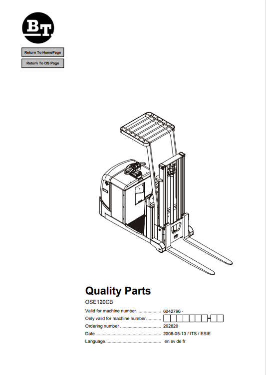 BT FORKLIFT OSE120CB QUALITY PARTS MANUAL PDF
