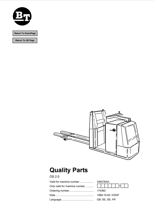 BT FORKLIFT OS 2.0 QUALITY PARTS MANUAL PDF