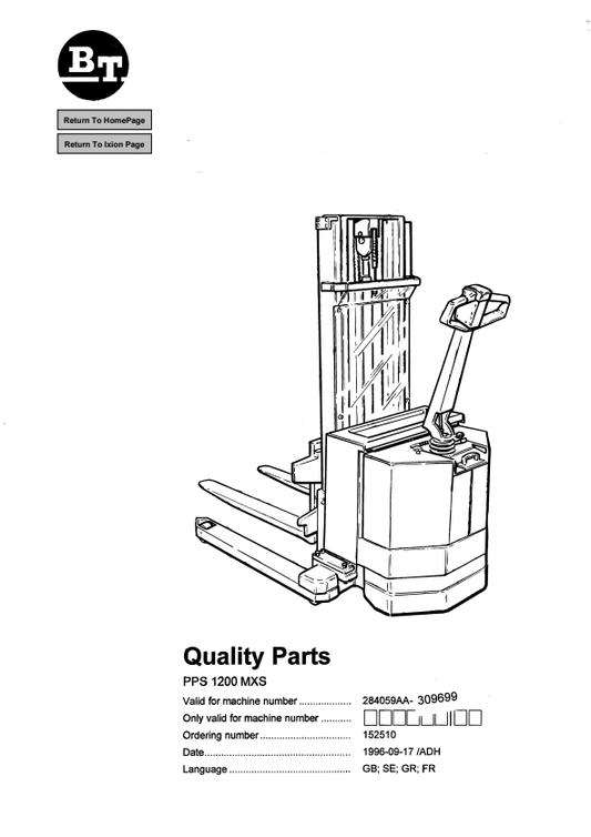 BT FORKLIFT PPS 1200 MXS QUALITY PARTS MANUAL PDF