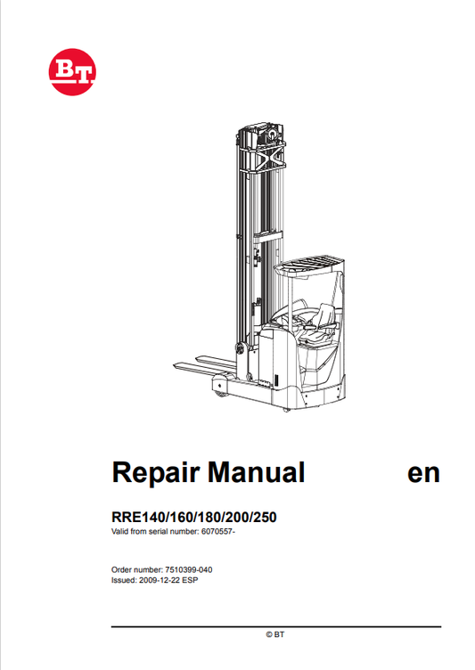 BT FORKLIFT RRE140, 160, 180, 200, 250 REPAIR MANUAL PDF