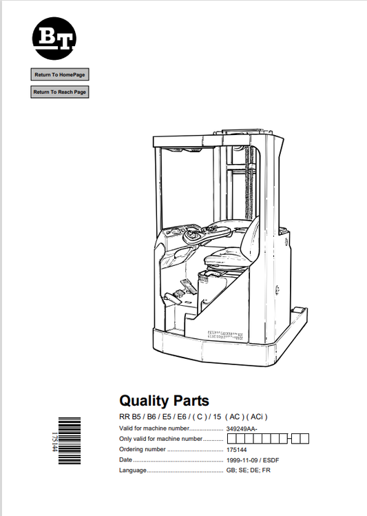 BT FORKLIFT RR B5, B6, E5, E6, (C), 15, (AC), (ACi) QUALITY PARTS MANUAL PDF