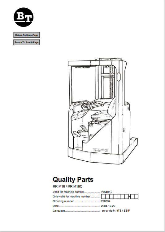 BT FORKLIFT RR M16, RR M16C QUALITY PARTS MANUAL PDF
