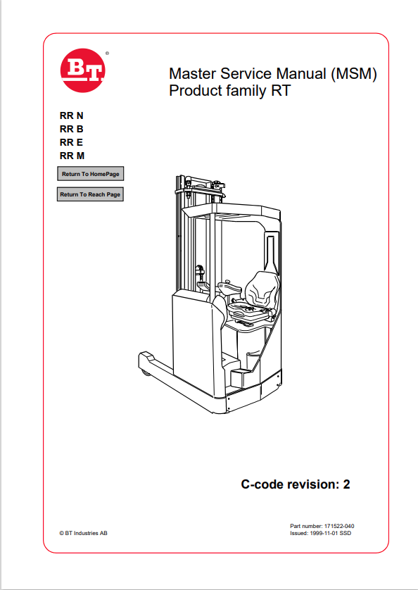BT FORKLIFT RR N, RR B, RR E, RR M MASTER SERVICE MANUAL PDF
