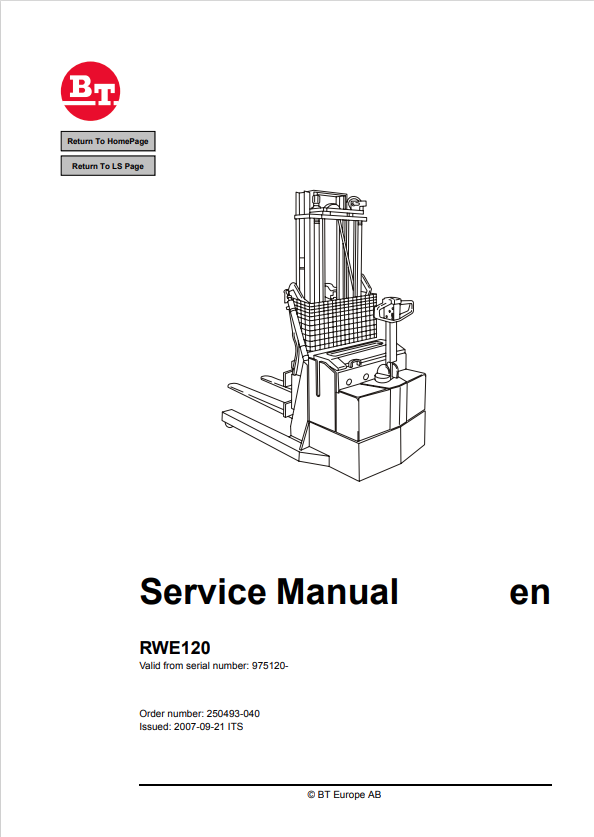 BT FORKLIFT RWE120 SERVICE MANUAL PDF