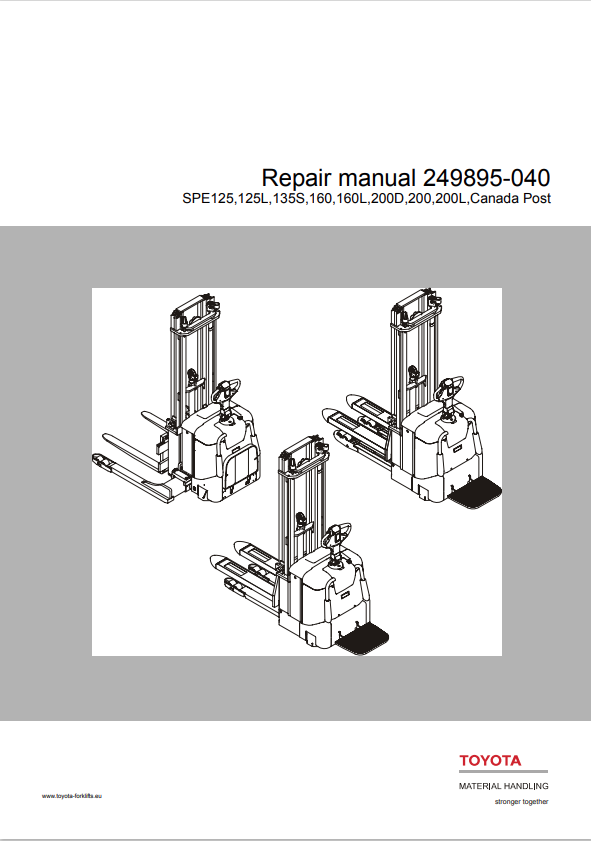 BT FORKLIFT SPE125, 125L, 135S, 160, 160L, 200D, 200, 200L REPAIR MANUAL PDF