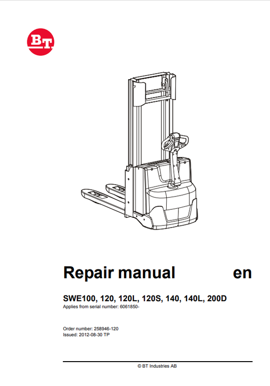 BT FORKLIFT SWE100, 120, 120L, 120S, 140, 140L, 200 SERVICE MANUAL PDF
