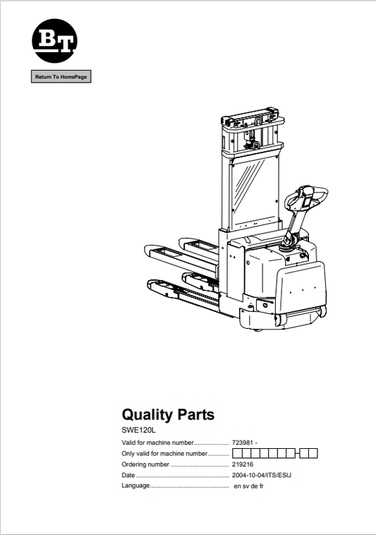 BT FORKLIFT SWE120L QUALITY PARTS MANUAL PDF
