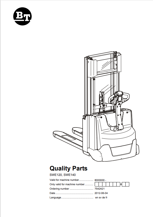 BT FORKLIFT SWE120, SWE140 QUALITY PARTS MANUAL PDF