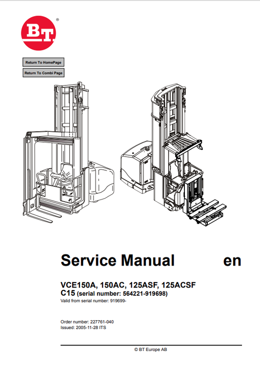 BT FORKLIFT VCE150A, 150AC, 125ASF, 125ACSF SERVICE MANUAL PDF