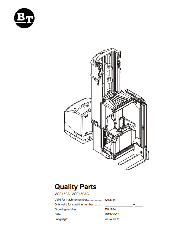 BT FORKLIFT VCE150A, VCE150AC QUALITY PARTS MANUAL PDF