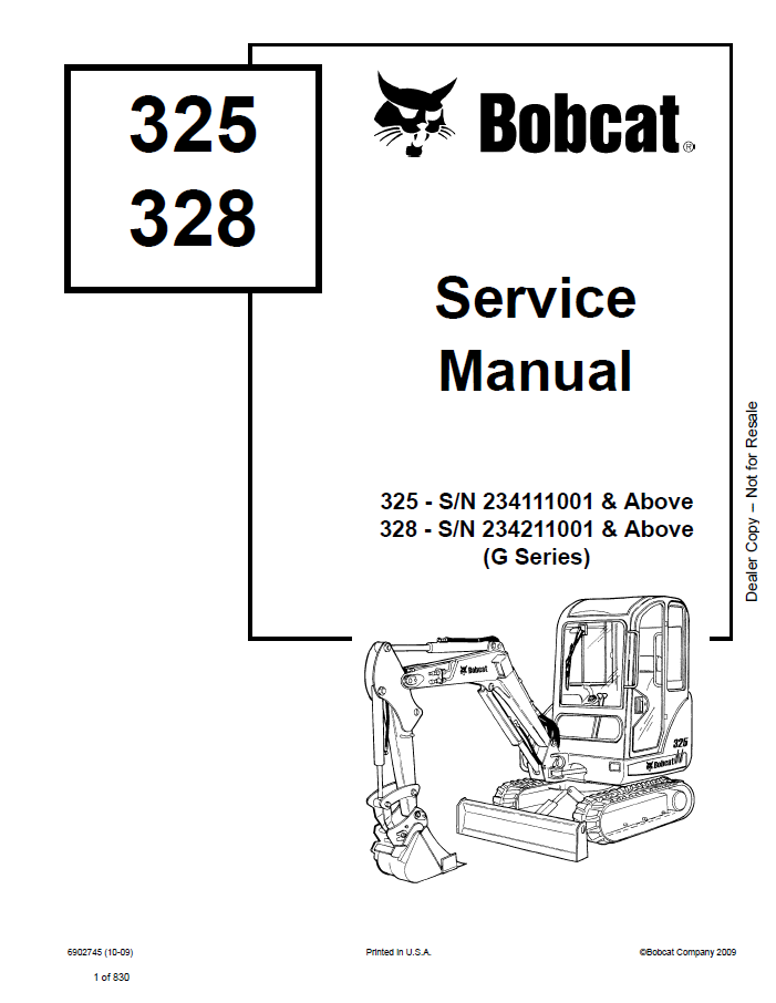 Bobcat 325, 328 (G Series) Service Manual PDF