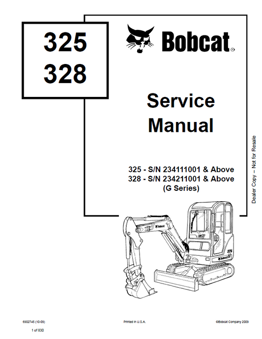 Bobcat 325, 328 (G Series) Service Manual PDF
