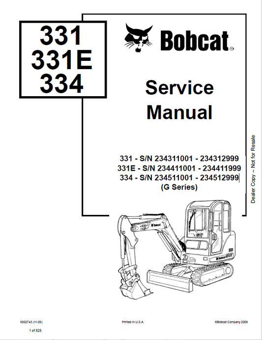 Bobcat 331, 331E, 334 (G-SERIES) Service Manual PDF
