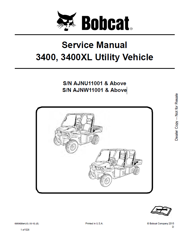 Bobcat 3400, 3400XL Utility Vehicle Service Manual PDF
