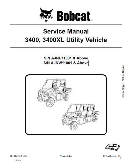 Bobcat 3400, 3400XL Utility Vehicle Service Manual PDF