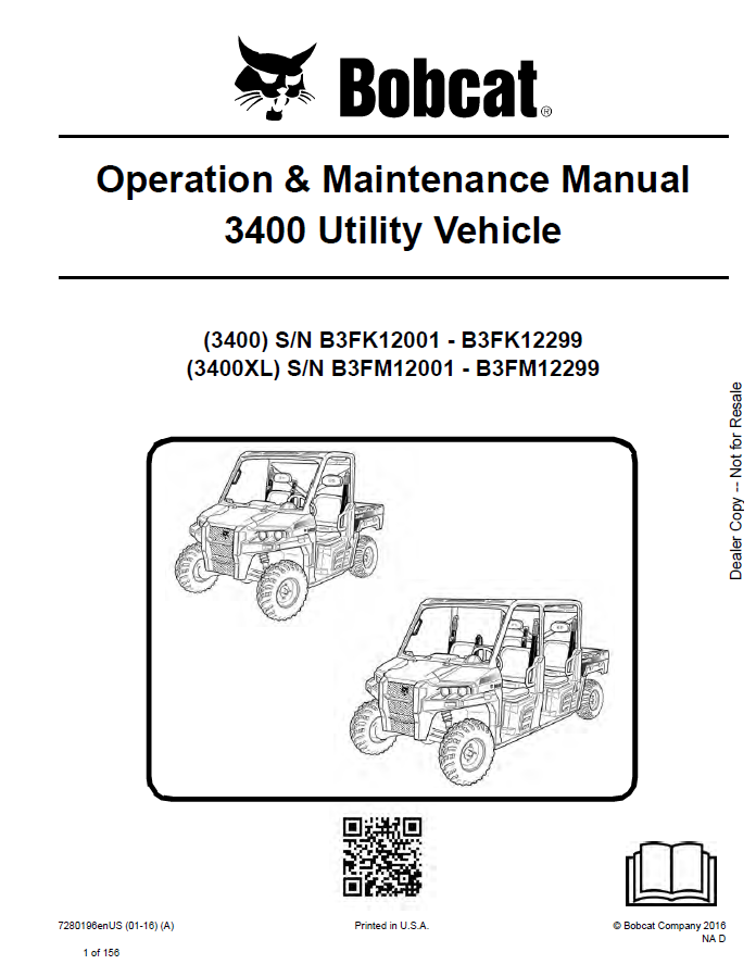 Bobcat 3400 Utility Vehicle Operation and Maintenance Manual PDF