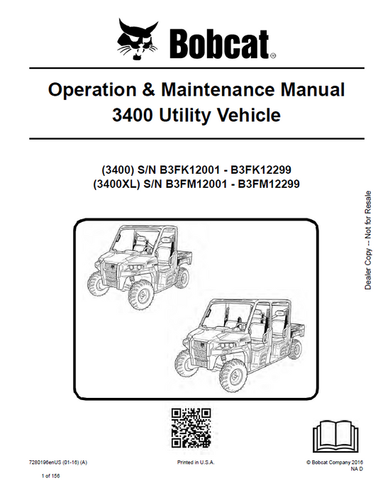 Bobcat 3400 Utility Vehicle Operation and Maintenance Manual PDF