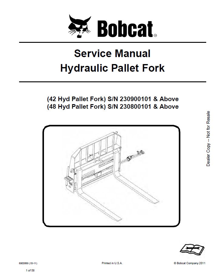 Bobcat 42, 48 Hydraulic Pallet Fork Service Manual PDF