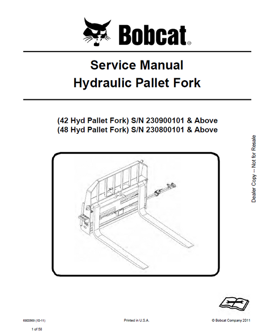 Bobcat 42, 48 Hydraulic Pallet Fork Service Manual PDF