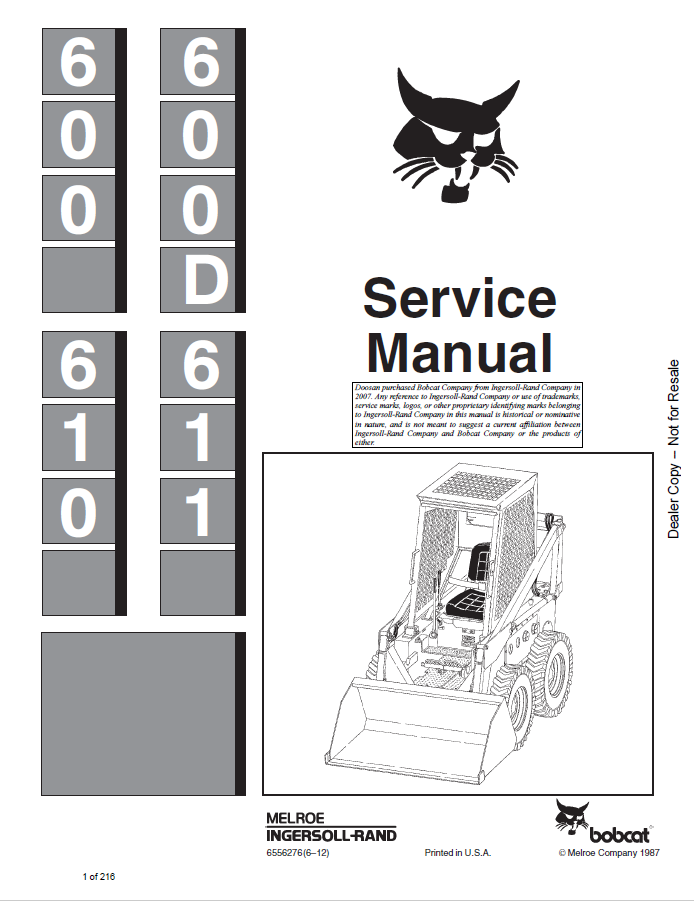 Bobcat 600, 610, 600D, 611 Service Manual PDF