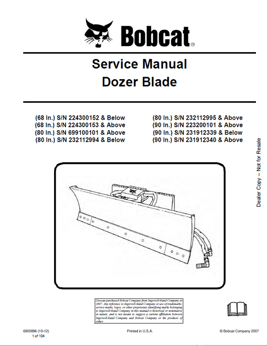 Bobcat 68 In, 68 In, 80 In, 80 In, 80 In, 90 In, 90 In, 90 In Service Manual PDF
