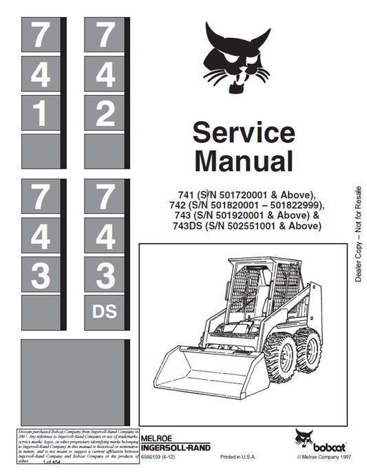 Bobcat 741, 742, 743, 743DS Service Manual PDF