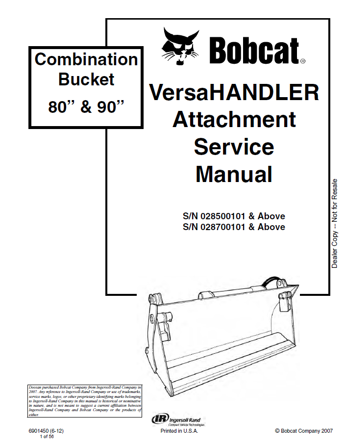 Bobcat 80, 90 Combination Bucket VersaHANDLER Attachment Service Manual PDF