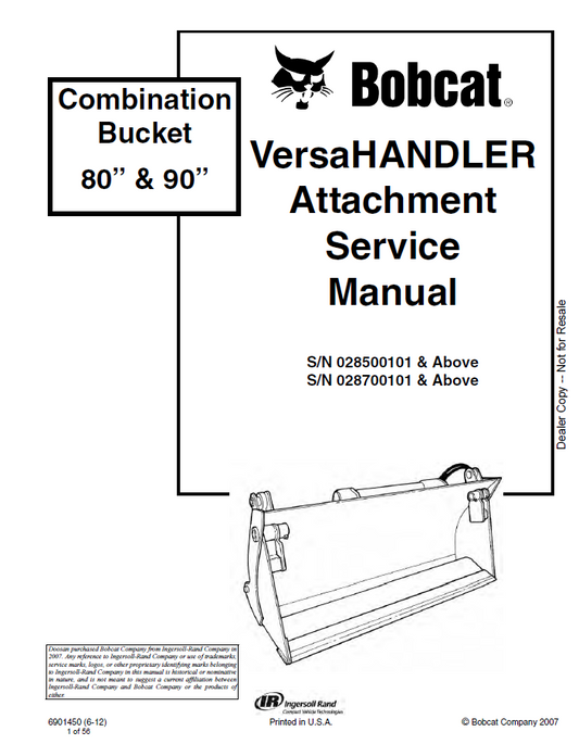 Bobcat 80, 90 Combination Bucket VersaHANDLER Attachment Service Manual PDF
