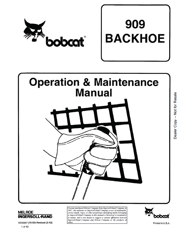 Bobcat 909 backhoe Operation and Maintenance Manual PDF