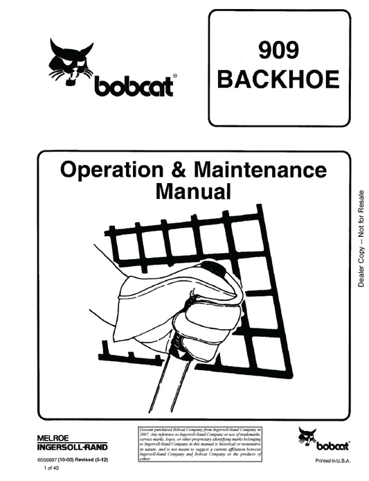 Bobcat 909 backhoe Operation and Maintenance Manual PDF