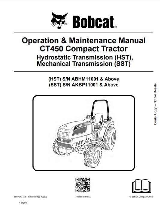 Bobcat CT450 Compact Tractor Operation &amp; Maintenance Manual (6987077) - PDF File