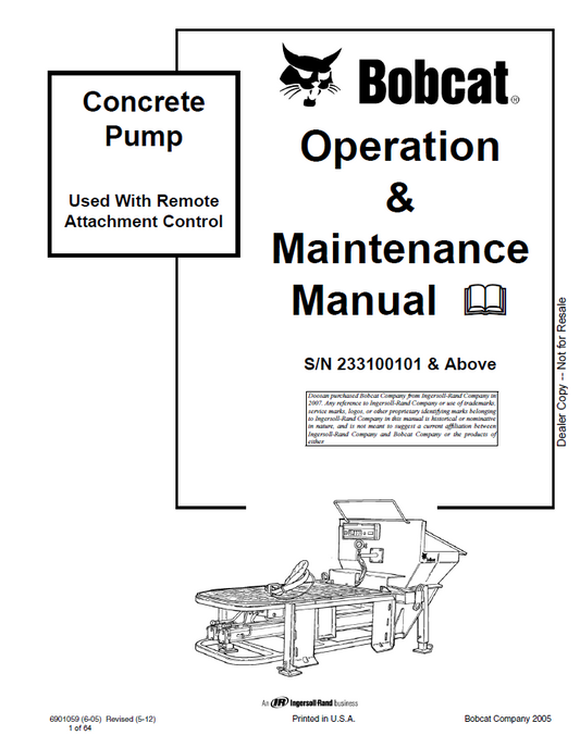 Bobcat Concrete Pump Operation & Maintenance Manual PDF