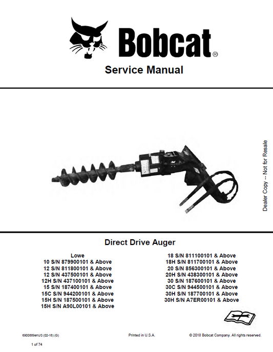Bobcat Direct Drive Auger Service Manual PDF