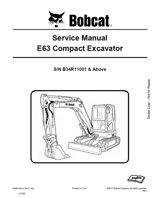 Bobcat E63 Compact Excavator Service Manual PDF