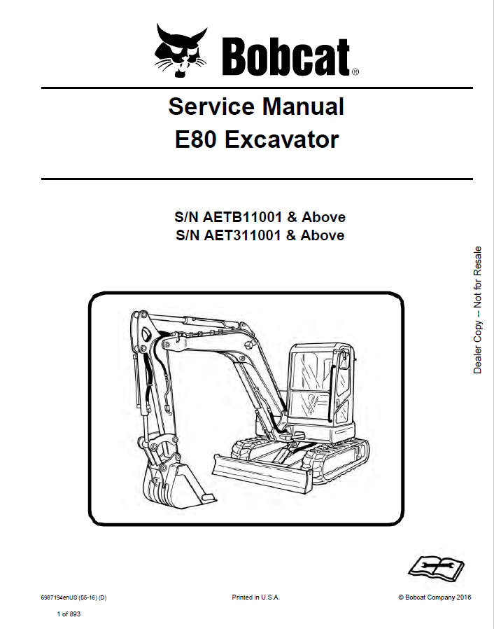 Bobcat E80 Compact Excavator Service Manual PDF