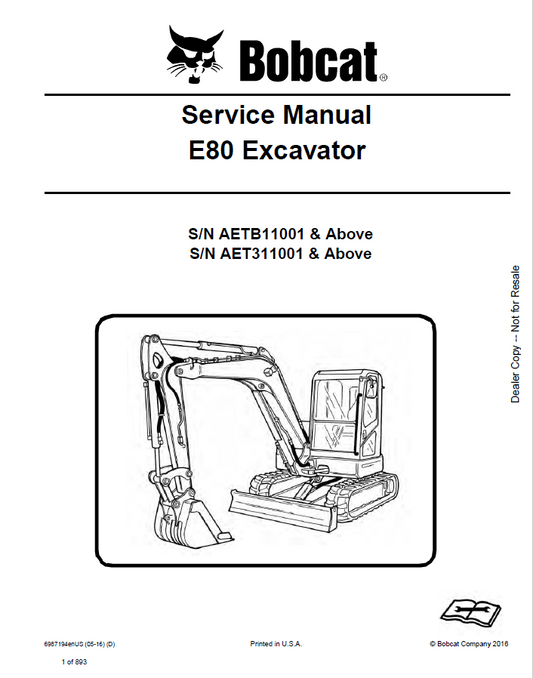 Bobcat E80 Compact Excavator Service Manual PDF