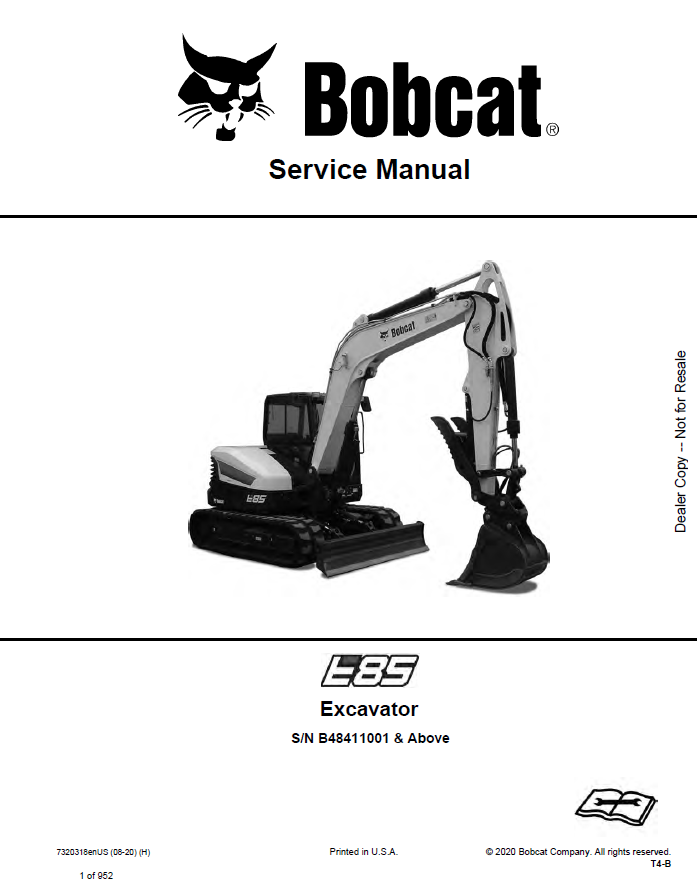 Bobcat E85 Excavator Operation & Maintenance Manual PDF