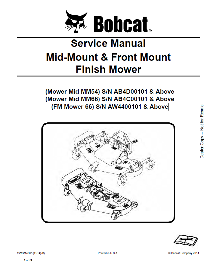 Bobcat Mid-Mount & Front Mount Finish Mower Service Manual PDF