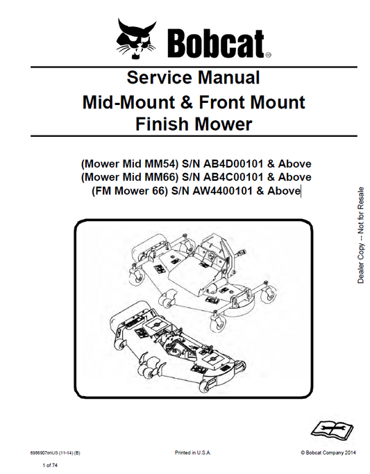 Bobcat Mid-Mount & Front Mount Finish Mower Service Manual PDF
