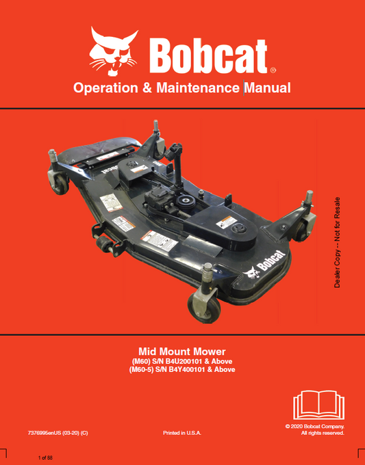 Bobcat Mid Mount Mower Operation & Maintenance Manual PDF