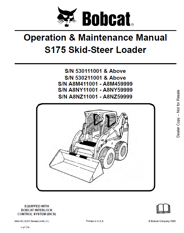 Bobcat S175 Skid-Steer Loader Operation & Maintenance Manual PDF