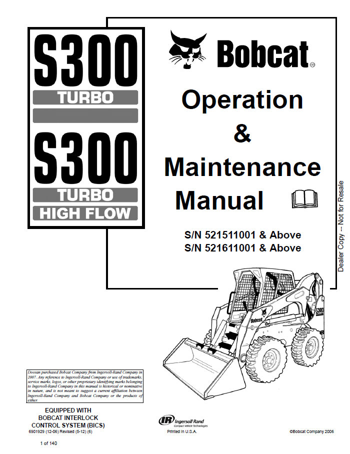Bobcat S300, S300 Turbo High Flow Operation And Maintenance Manual PDF