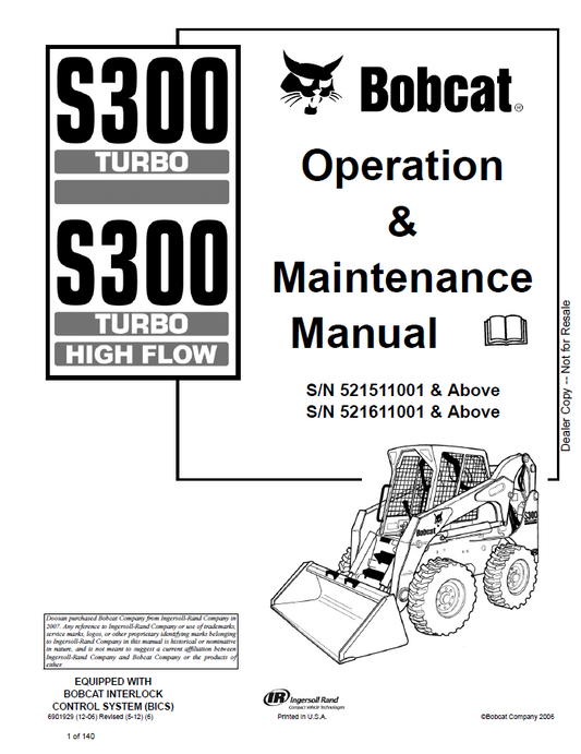 Bobcat S300, S300 Turbo High Flow Operation And Maintenance Manual PDF