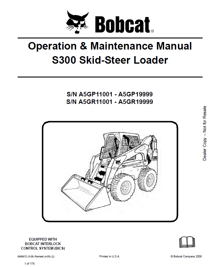 Bobcat S300 Skid-Steer Loader Operation and Maintenance Manual PDF