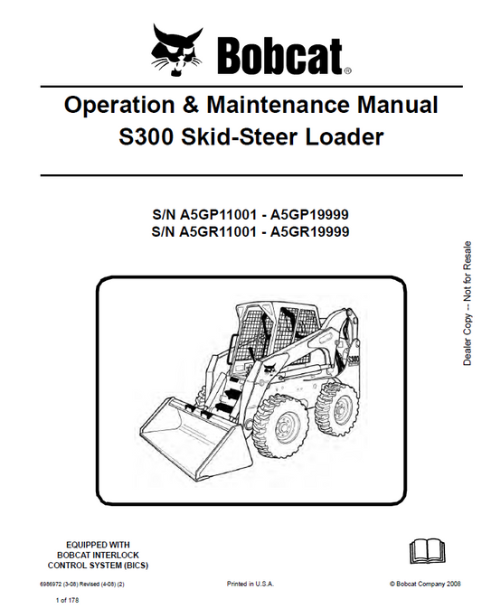 Bobcat S300 Skid-Steer Loader Operation and Maintenance Manual PDF