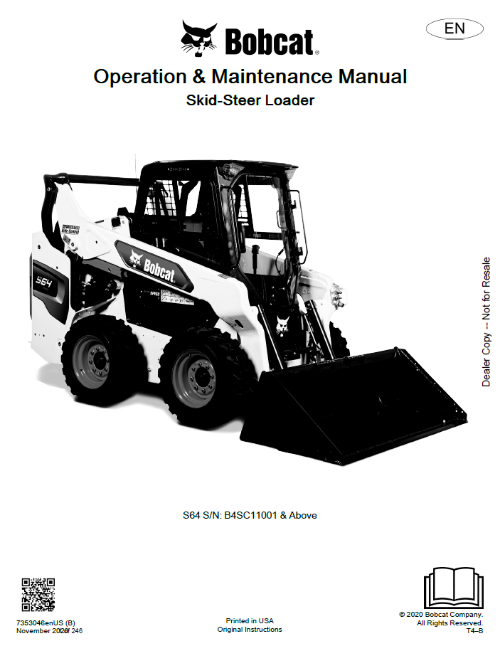 Bobcat S64 Skid-Steer Loader Operation & Maintenance Manual PDF