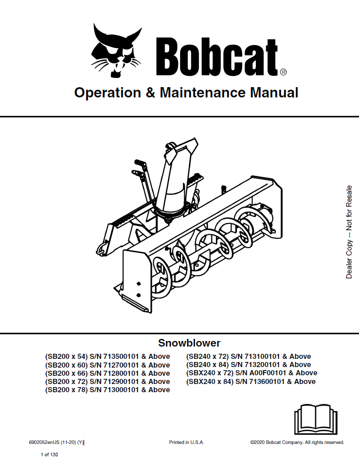 Bobcat Snowblower Operation and Maintenance Manual PDF